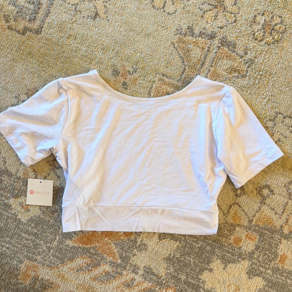 Halftee Boyfriend Reversible Layering Top White Short Sleeve Crop XS NWT LDS - Picture 2 of 6